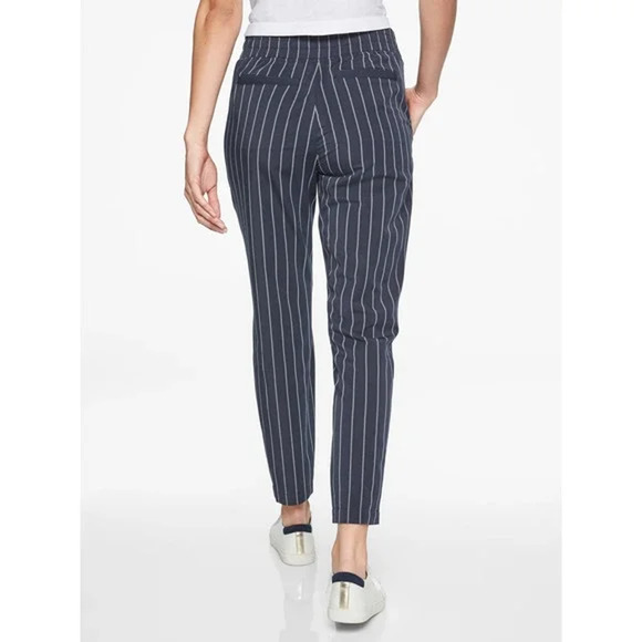 Athleta Jogger Pants 4 Petite Navy Blue Striped Midtown Ankle High Rise - Picture 4 of 15